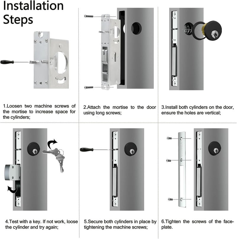 AIsecure Storefront Door Mortise Lock Set, Commercial Aluminum Storefront Mortise Lock with Swing Deadbolt Solid Brass Double Cylinder,Storefront Entry Door Lock, 1-1/8" Backset, Black - Image 5